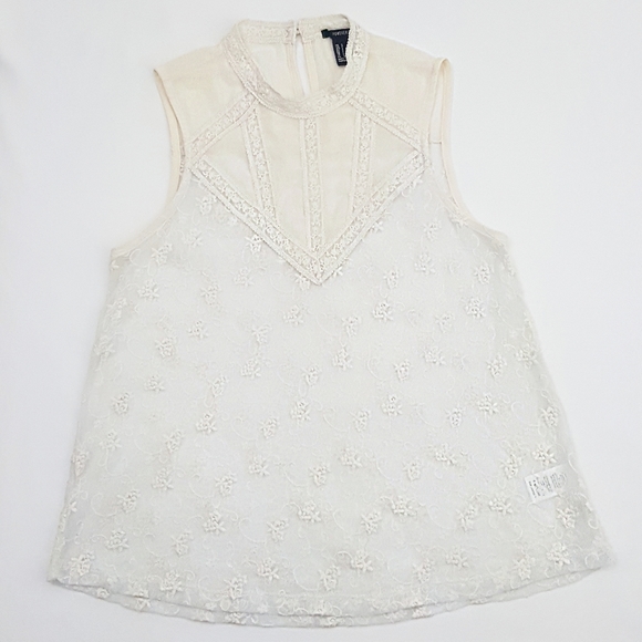 FOREVER 21 Light Sheer Lace Mesh Sleeveless Blouse - Picture 4 of 8